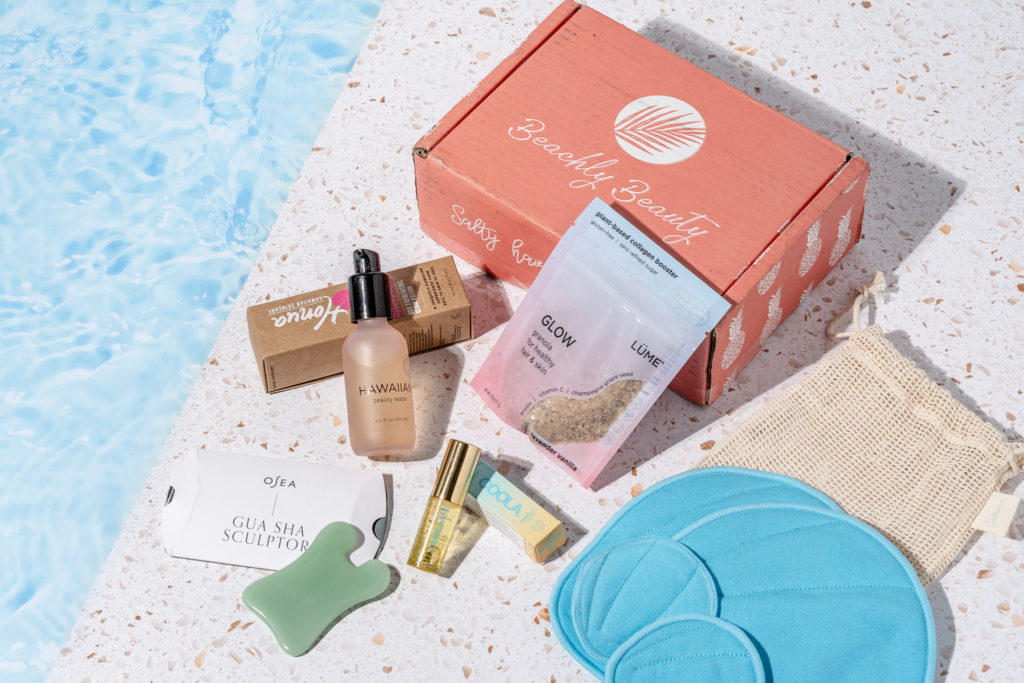 Subscription box with included items spread for product photoshoot